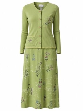 Women’s 2 Pc Dress Sage Green Floral Maxi Tank Dress Jacket  Cottagecore small